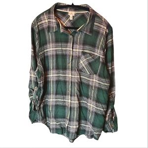 036 DRESSBARN 3X LONG SLEEVE PLAID BLOUSE